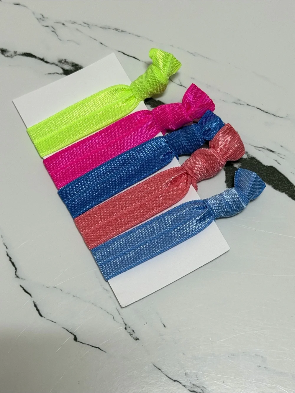 Hand Elastic Hair Ties Set - Neon Green, Hot Pink, Royal Blue, Coral, Light Blue